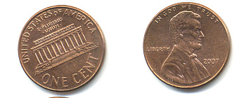 США 1 ЦЕНТ 2007 ЛИНКОЛЬН KM 201b цинк плакированный медью 86-521