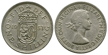 Великобритания 1 шиллинг 1953 Елизавета II (1952-2022), Шотландский герб KM 891, Spink 4140 медно-никель 4384-535