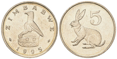 Зимбабве 5 центов 1995 рыжий кролик KM 2 медно-никель UNC 4615-1146