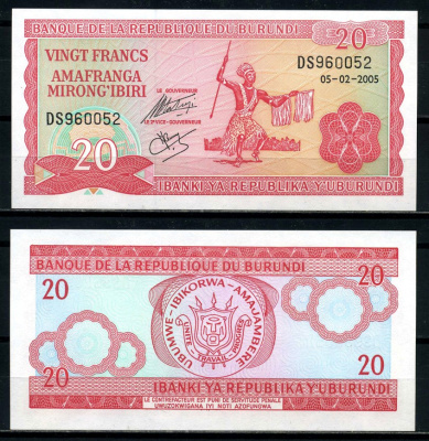 Бурунди 20 франков 2005 5 февраля 2005 Pick 27d бумага UNC (пресс) 6317-22-1-2