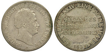 Пруссия 1 талер 1839 Фридрих Вильгельм III (1797-1840) KM 420, AKS 18, Dav. 764, Kahnt 371, Thun 251 серебро 413-6841