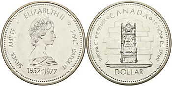 Канада 1 доллар 1977 25 лет вступлению на престол Королевы Елизаветы II KM 118 серебро UNC 1098-4-12