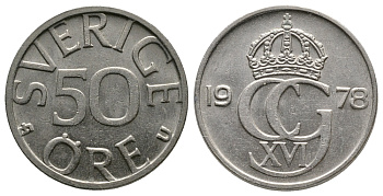 Швеция 50 эре 1978 U, Карл XVI Густав (1973- ) KM 855 медно-никель 89-1646