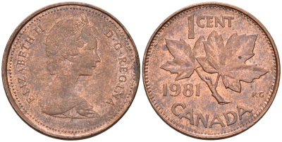 Канада 1 цент 1981 Елизавета II (1952-2022), кленовый лист KM 127 бронза    4147-311