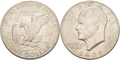 США 1 доллар 1971 Президент Эйзенхауэр, лунный орел KM 203 медь плакированная медно-никелем 4552-112