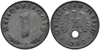 ГЕРМАНИЯ 1 РЕЙХСПФЕННИГ 1940 J KM 97, J. 369 цинк 96-657