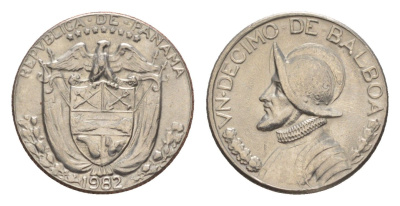 Панама 1/10 бальбоа (10 сентесимо) 1982 KM 10 медь плакированная медно-никелем aUNC 4644-161