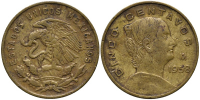 Мексика 5 сентаво 1958 Мо, Жозефа Ортис де Домингес KM 426 латунь 4576-1211