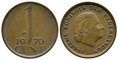 НИДЕРЛАНДЫ 1 ЦЕНТ 1970 ЮЛИАНА KM 180 бронза 4385-668