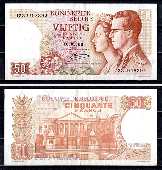Бельгия 50 франков 1966 Pick 139 (3) бумага 6312-39-1-2