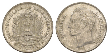 Венесуэла 2 боливара 1989 Симон Боливар Y 43a сталь плакированная никелем 4583-113