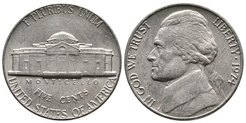 США 5 ЦЕНТОВ 1974 ДЖЕФФЕРСОН KM А192 медно-никель 4364-626