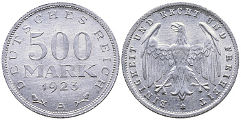 ГЕРМАНИЯ 500 МАРОК 1923 А KM 36, J. 305 алюминий 4380-641