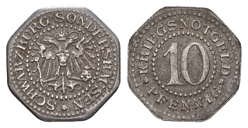 Шварцбург-Зондерсгаузен 10 пфеннигов ND (1918) Funck 489.1, Men05 23049.1, Men18 28863.1 железо 4636-1119