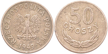 Польша 50 грошей 1949 Y 44 медно-никель 4122-641