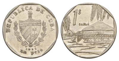 Куба 1 песо 1998 хижины Гуама KM 579 сталь плакированная никелем 4646-445