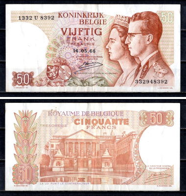 Бельгия 50 франков 1966 Pick 139 (3) бумага 6312-39-1-2