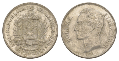 Венесуэла 2 боливара 1989 Симон Боливар Y 43a сталь плакированная никелем 4583-113