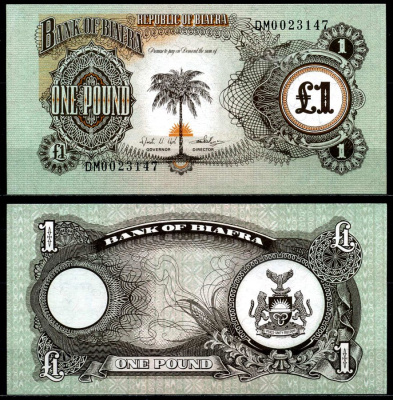 Биафра 1 фунт 1969 с серией Pick 5а бумага aUNC 6281-27-3-1