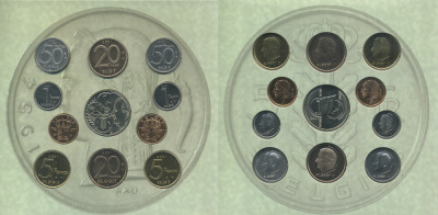 Бельгия набор из 10 монет + жетон 2001 Belgie-Belgique, Прощание с бельгийским франком, переход на евро, в оригинальном картонном буклете KM MS 14 UNC 6-6-2-26