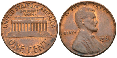 США 1 цент 1961 Авраам Линкольн KM 201 медь цинк 4564-343