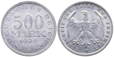 ГЕРМАНИЯ 500 МАРОК 1923 А KM 36, J. 305 алюминий 4380-641