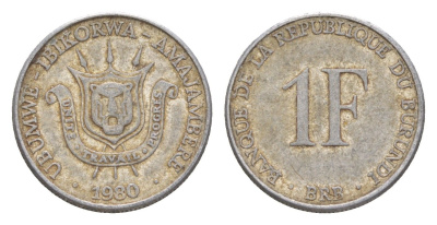 Бурунди 1 франк 1980 KM 19 алюминий 4649-437