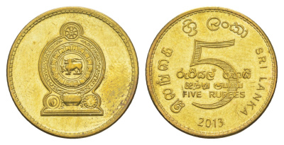 Шри-Ланка 5 рупий 2013 KM 148a сталь плакированная латунью UNC 4650-917