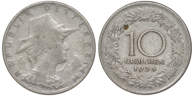 Австрия 10 грошей 1925 KM 2838 медно-никель 216-537