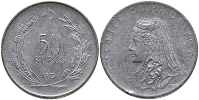 Турция 50 курушей 1973 Анатолийская невеста KM 899 нержавеющая сталь 4541-834