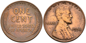 США 1 цент 1958 Линкольн KM A132 бронза 4580-369