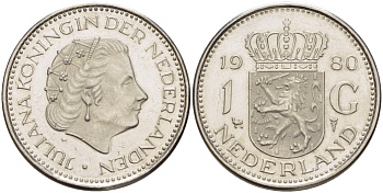 Нидерланды 1 гульден 1980 Юлиана (1948-1980) KM 184а никель 31-855