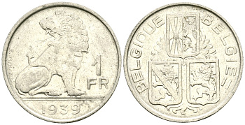 Бельгия 1 франк 1939 BELGIQUE - BELGIE KM 119 никель 4177-1027