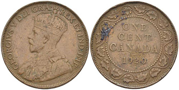 Канада 1 цент 1920 Георг V (1910-1936), большой формат KM 21 бронза 87-1117