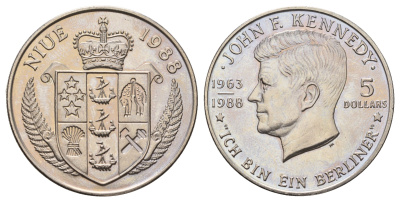 Ниуэ 5 долларов 1988 Джон Кеннеди KM 17 медно-никель BU 4677-725