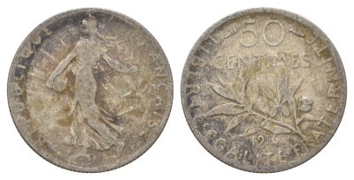 Франция 50 сантимов 1916 KM 854 серебро 4623-1165