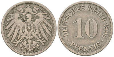 Германия 10 пфеннигов 1898 A KM 12, J. 13 медно-никель 4613-122
