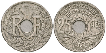 Франция 25 сантимов 1924 KM 867a, Le Franc 171.7 медно-никель 4616-511