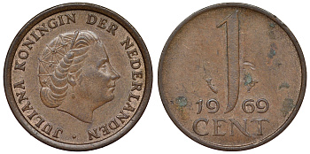 Нидерланды 1 центр 1969 Юлиана KM 180 бронза 71-1052
