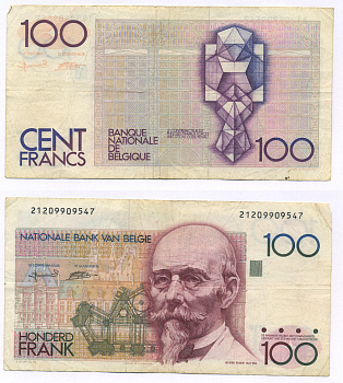 БЕЛЬГИЯ 100 ФРАНКОВ 1982-1994 ПОДПИСЬ (5 И 15) АРХИТЕКТОР ХЕНДРИК БЕЙЕРТ Pick 142а бумага 7457-51-1