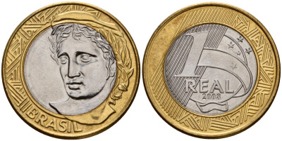 Бразилия 1 реал 2008 KM 652a биметалл 4143-454