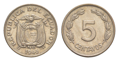 Эквадор 5 сентаво 1946 KM 75b медно-никель aUNC 4640-1125