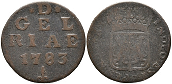 НИДЕРЛАНДЫ, ГЕЛЬДЕРЛЕНД 1 ДУИТ 1783 KM 105 медь 28-943