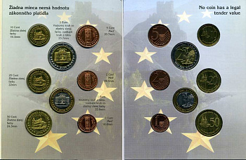 Словакия набор из 8 монет 2004 европробники, в оригинальном картонном буклете, тираж 12500 ЭКЗ. 5-6-3-46