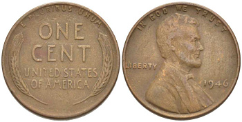 США 1 ЦЕНТ 1946 ЛИНКОЛЬН KM А132 медь цинк 218-517