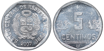 Перу 5 сентимо 2007 LIMA KM 304.4a алюминий aUNC 4189-967