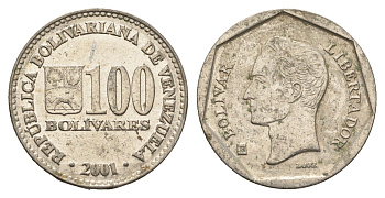 Венесуэла 100 боливаров 2001 Симон Боливар Y 83 сталь плакированная никелем 4662-1014