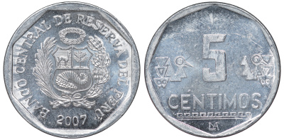 Перу 5 сентимо 2007 LIMA KM 304.4a алюминий aUNC 4189-967