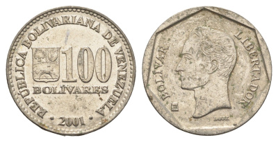 Венесуэла 100 боливаров 2001 Симон Боливар Y 83 сталь плакированная никелем 4662-1014