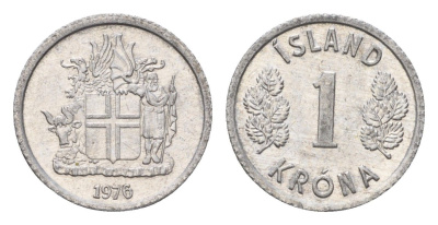 Исландия 1 крона 1976 KM 23 алюминий UNC 4687-759
